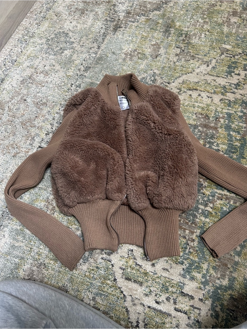 Ci Sono Taupe Ribbed Collar Bomber Jacket